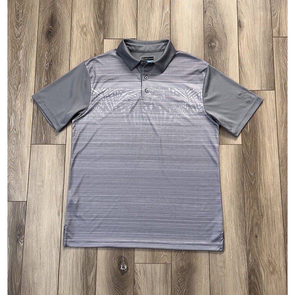 PGA Tour Pro Series Mens Golf Short Sleeve Polo Shirt Gray Size Medium